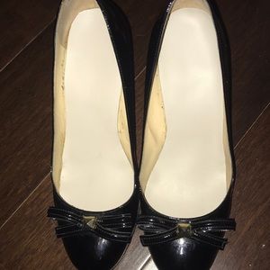 Black patent leather wedges